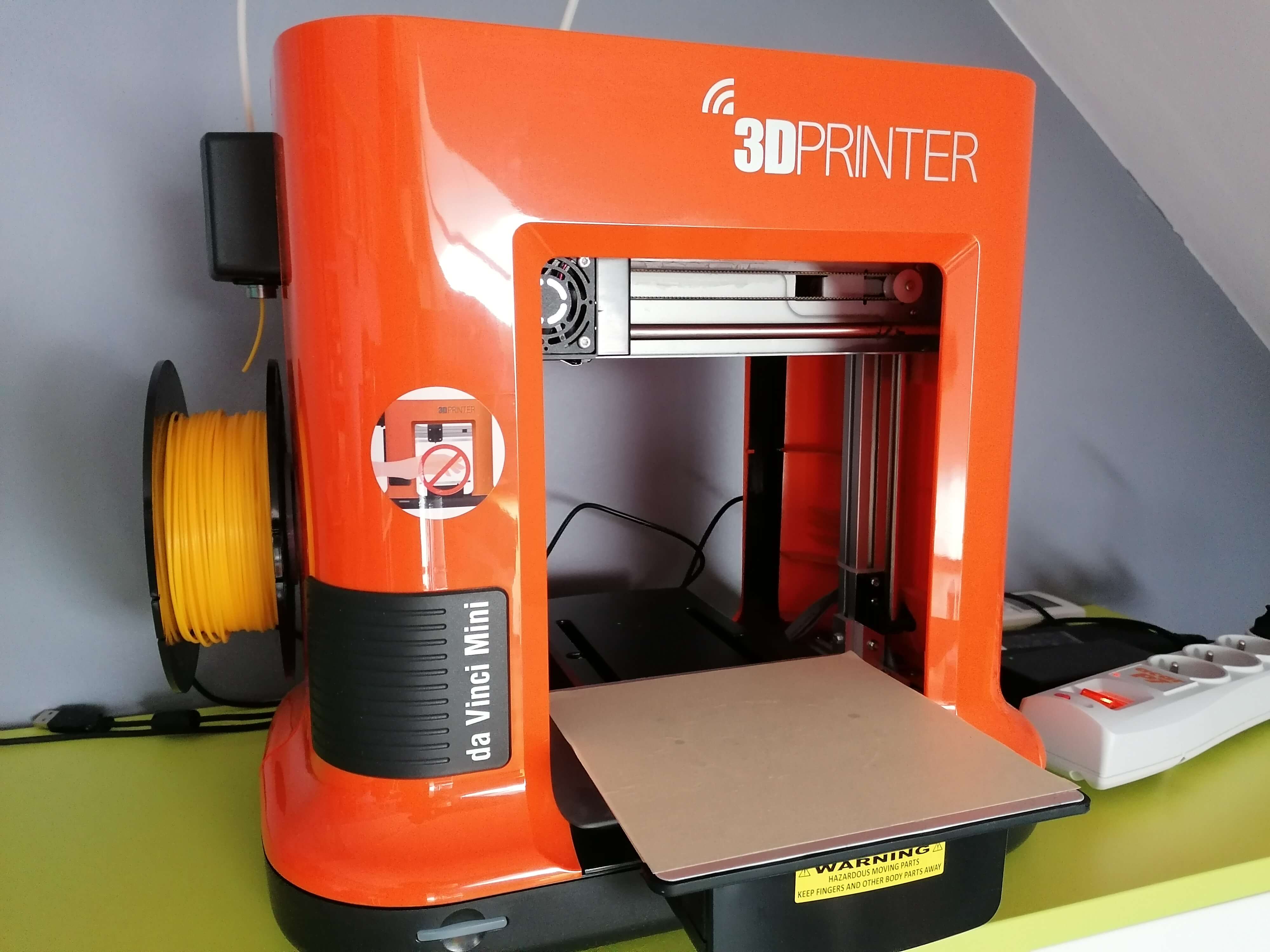 My 3D printer, an XYZprinting Da Vinci mini w (ignore the snapped filament).